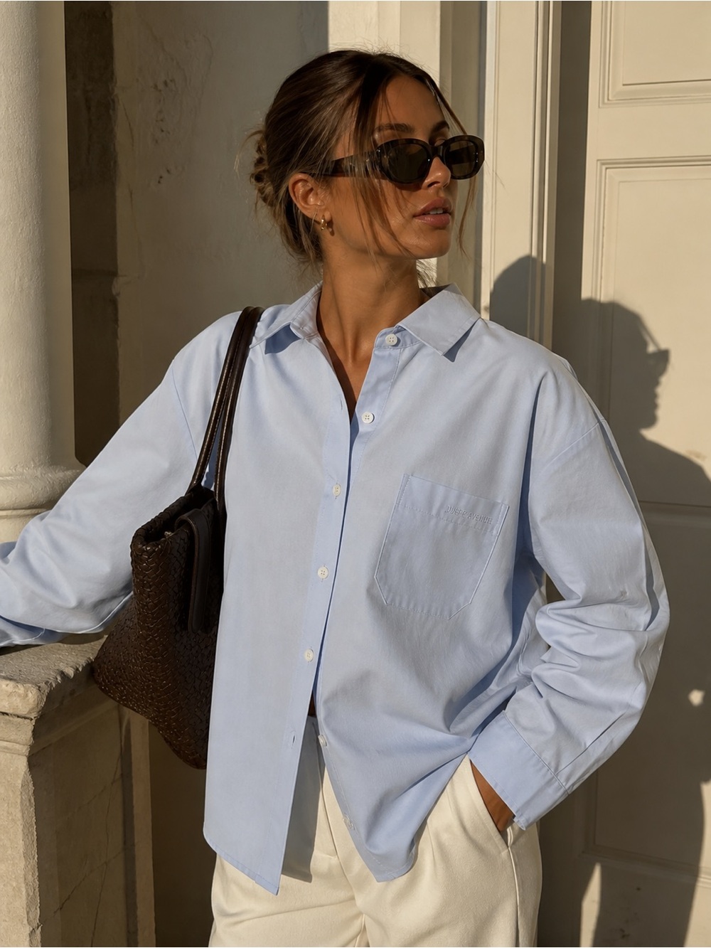 Djerf Avenue Breezy Shirt Blue XXL Organic Cotton Scandi Minimalist Classic Prep